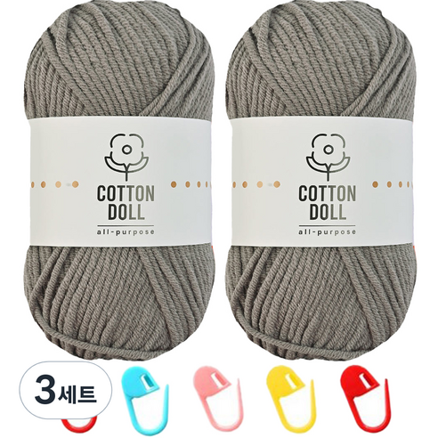 니뜨 코튼돌실 50g x 2p + 단수링 5p 세트, 22 도브그레이(뜨개실), 랜덤발송(단수링), 3세트