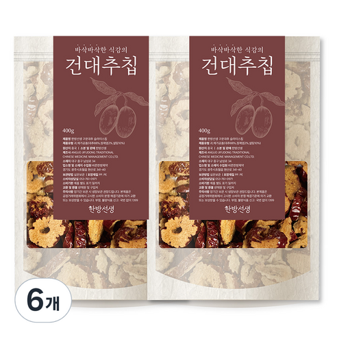 한방선생 구운대추 슬라이스 칩, 400g, 6개