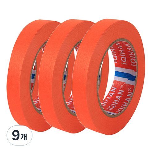 iQIHAN 칼라 마스킹 종이테이프 15mm x 15m, 오렌지, 9개
