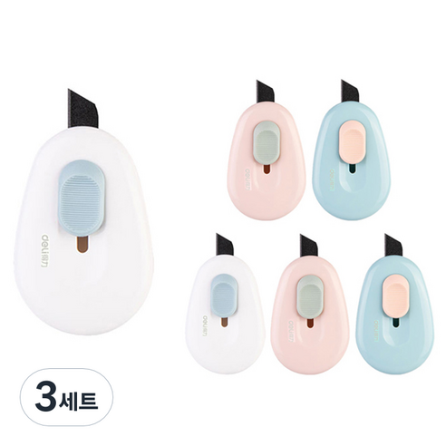 델리 동글이 미니커터 3종 x 2p 세트 TD101, 화이트, 핑크, 블루, 3세트
