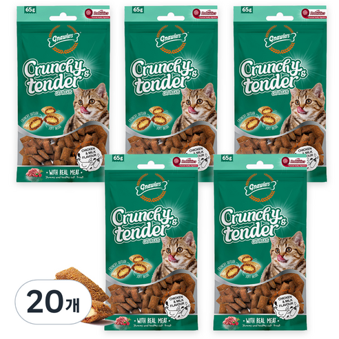 놀러즈 크런치 앤 텐더 고양이 간식, 혼합(닭고기/우유), 65g, 20개