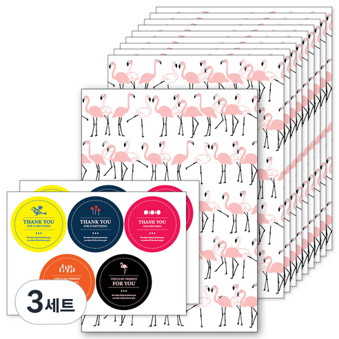 앤캐비넷 선물봉투 10p + 스티커 2p 세트, 플라밍고, 3세트