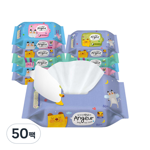 앙쥬르 45 리필형 유아용 물티슈 색상 랜덤, 80매, 50세트