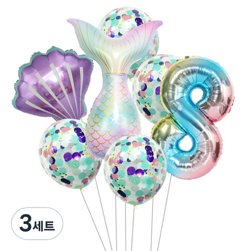 이모쿠비 생일파티 숫자풍선세트, 머메이드 8, 3세트