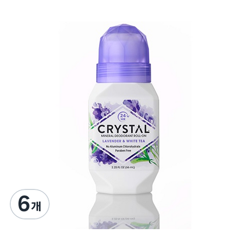 크리스탈 바디 데오드란트 롤온타입 라벤더 & 화이트티, 6개, 66ml