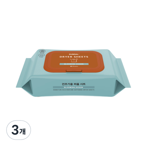 쿤달 시그니처 10배 초고농축 리치 퍼퓸 드라이시트 블루밍도손향 섬유유연제, 3개, 80매