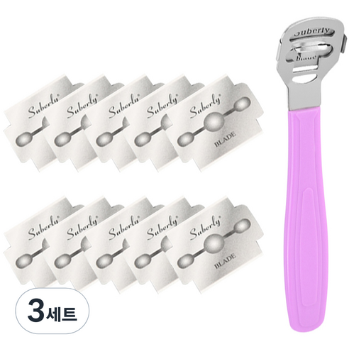 모모리빙 굳은살제거 발 각질 면도기 퍼플 + 면도날 10p 세트, 3세트