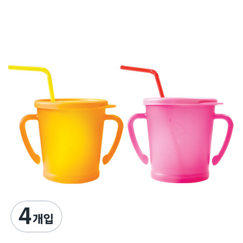 아가프라 매직빨대컵 300ml, 4개입, 오렌지, 핑크