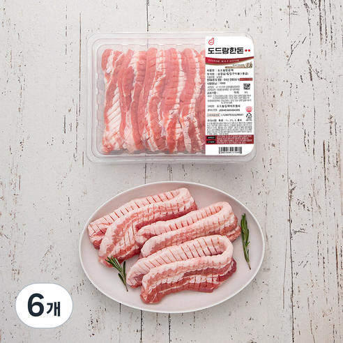 도드람한돈 1등급 칼집 삼겹살 구이용 (냉장), 1kg, 6개