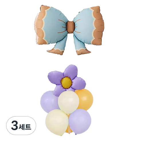 와우파티코리아 데이지 파우더 리본 풍선 꽂이 세트, 3세트, 퍼플