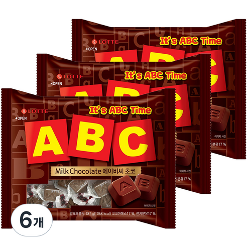 롯데제과 에이비씨 초콜릿, 187g, 6개
