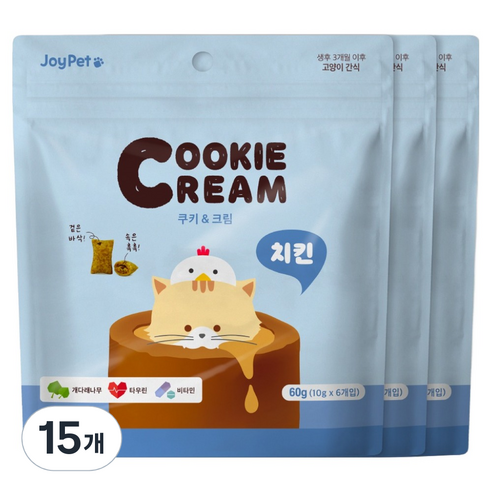 조이펫 고양이 쿠키 앤 크림 간식, 치킨, 60g, 15개