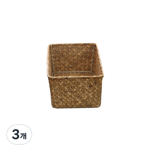 내일의공간 작은 직사각 라탄 바구니 M 27 x 13 x 8 cm, 네츄럴, 3개