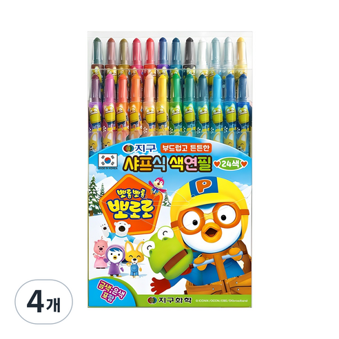 지구화학 뽀롱뽀롱뽀로로 샤프식 색연필, 24색, 4개