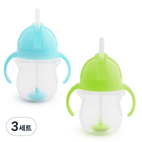 먼치킨 손잡이 추 빨대컵 2종 세트 207ml, 3세트, 블루+그린