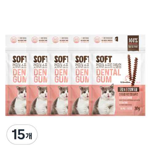 캣퓨어 고양이 소프트 덴탈껌 D&DI, 20g, 15개, 혼합맛(생선/닭고기)