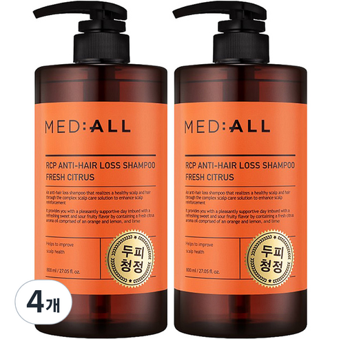 메디올 알시피 안티 헤어 로스 두피청정 샴푸 프레시 시트러스향, 800ml, 4개