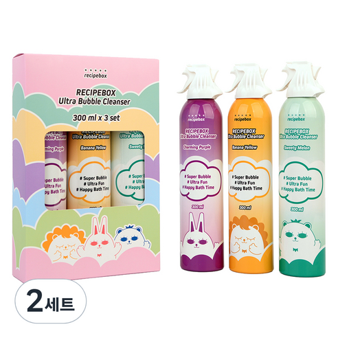 레시피박스 유아용 거품목욕 울트라 버블클렌저 챠밍퍼플 300ml + 바나나옐로우 300ml + 스위티멜론 300ml 세트, 2세트