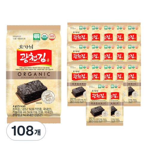 광천김 오가닉 도시락김, 4g, 108개