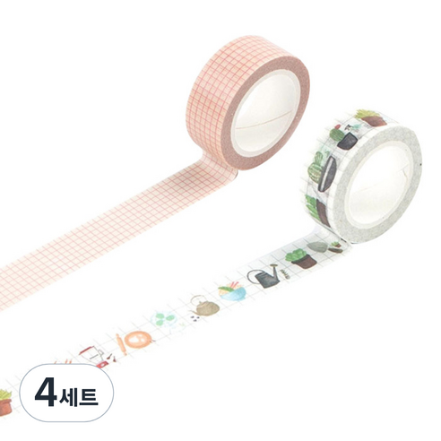 라이프포인트 라이프스타일 디자인마스킹테이프 세트 15 mm x 7 m, 02격자, 11정원, 4세트