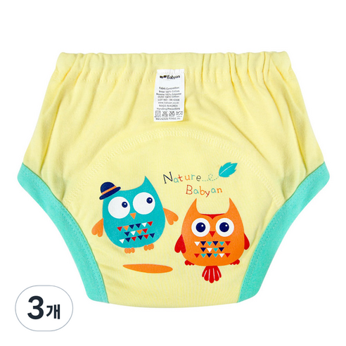 베이비앙 3중 방수 배변훈련팬티, 커플부엉이, 3개