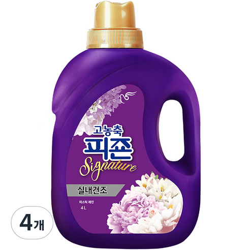 피죤 고농축 실내건조 시그니처 미스틱레인 본품, 4L, 4개