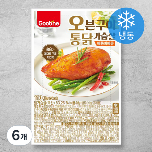 굽네 오븐구이 통닭가슴살 매콤바베큐 (냉동), 110g, 6개