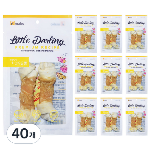 리틀달링 애견용 가죽껌 2개입, 치킨 + 우유 혼합맛, 40개