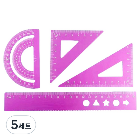 디엔오 스테인레스 삼각자 + 각도기 + 자 세트, 퍼플, 5세트