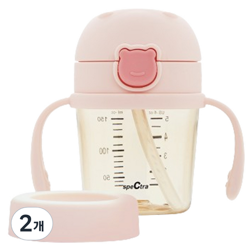 스펙트라 유아용 원터치 베베곰 빨대컵 150ml, 파우더핑크, 2개