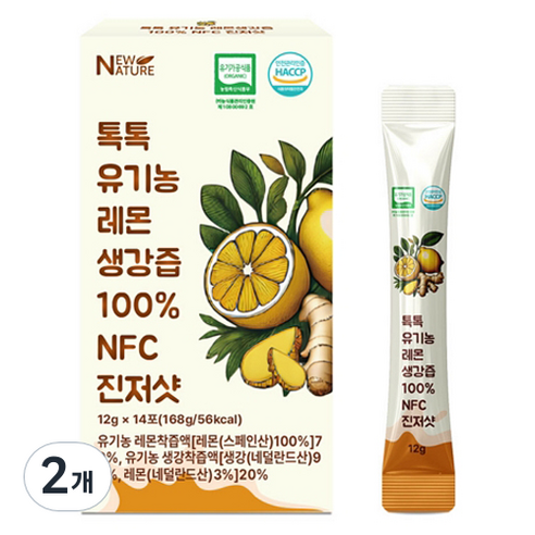 뉴네이처 톡톡 유기농 레몬생강즙 NFC 진저샷 14p, 168g, 2개