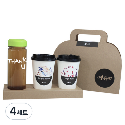 1AM 쥬뗌므 프리미엄 크라프트 THANK U 연두뚜껑 보틀 블랜딩차세트, 크라프트 패키지 + 티백세트(테이크아웃잔 2p + 얼그레이 블라썸 3p + 트리플 베리 3p) + THANK U 보틀 스티커 + 트라이탄 보틀 +  땡큐 패키지 스티커, 4세트