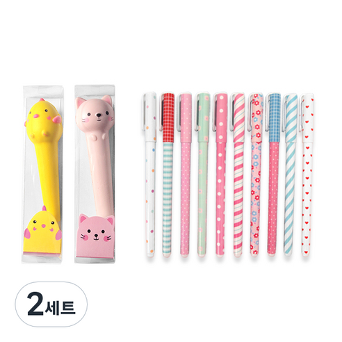 투영디자인 말랑말랑 스퀴시 중성펜 0.5mm 2종 + 달달 컬러 젤펜 10종 세트, 랜덤발송(중성팬), 2세트