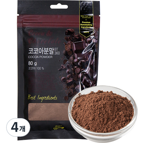 브레드가든 템퍼링이 되어있는 코코아파우더, 80g, 1개입, 4개, 80g