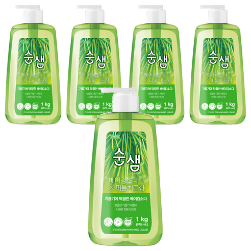 순샘 베이킹소다 피톤치드향 용기 일반주방세제, 975ml, 5개