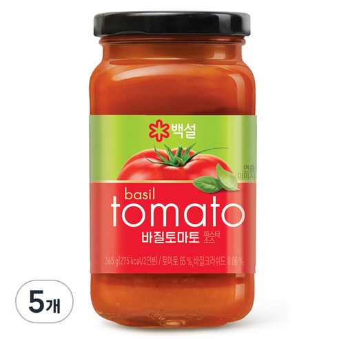 백설 바질 토마토 파스타소스, 5개, 365g