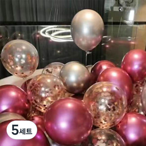 뷰라뷰 파티풍선 50p + 공기펌프 + 10m 리본 세트, 10 핑크 + 실버 + 샴페인스팽글(랜덤발송), 5세트