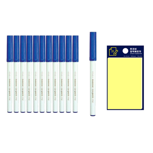 동아 네임CD펜 12p + 투코비 스티키 메모패드 세트, 청색(CD펜), 노랑(포스트인), 1세트