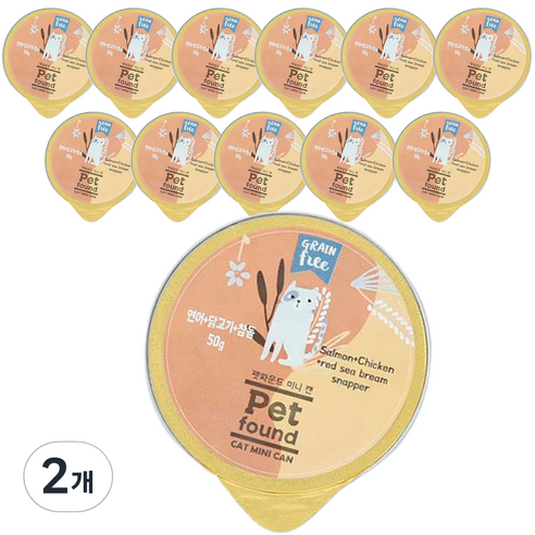 고양이 펫파운드 미니 캔 간식 12p, 연어 + 닭고기 + 참돔, 600g, 2개