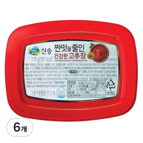 신송식품 짠맛을줄인 건강한 고추장, 170g, 6개