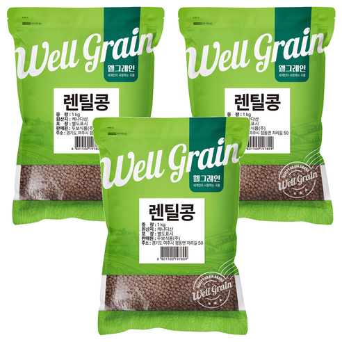 웰그레인 렌틸콩, 1kg, 3개