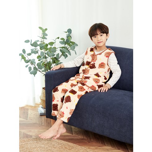 롤리트리 아동 수면 극세사 프린트 플리스 조끼 바지 세트