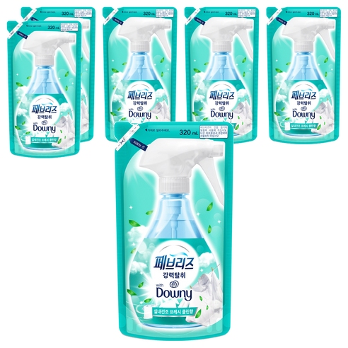 페브리즈 섬유탈취제 다우니 실내건조 프레시클린향 리필, 320ml, 6개