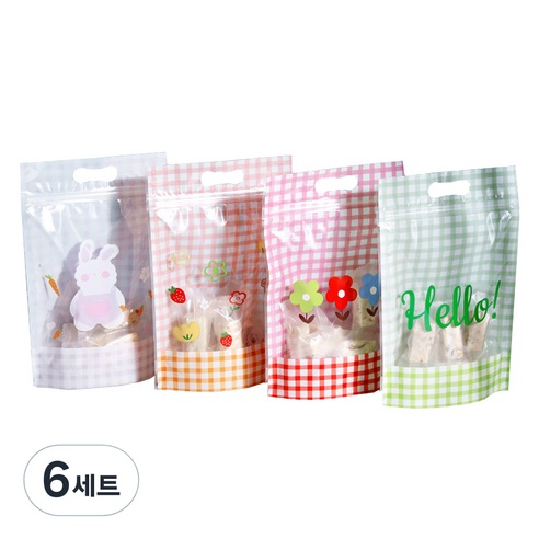 캐릭터 손잡이 지퍼팩 선물봉투 50p 세트, 투명체크, 6세트