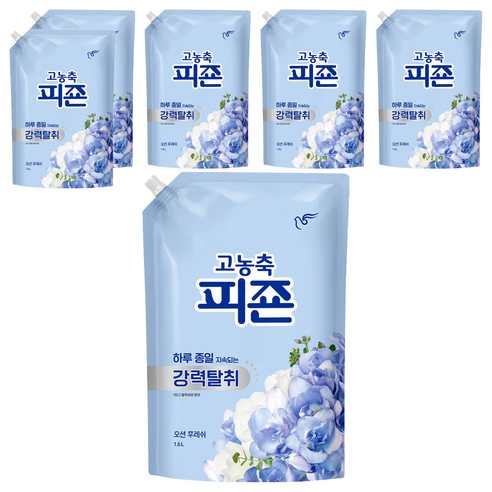 피죤 고농축 강력탈취 오리지널 섬유유연제 오션후레쉬 리필, 1.6L, 6개