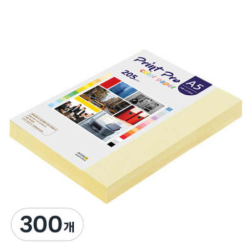 종이문화 프린트프로 두꺼운 칼라복사지 No 1 레몬 205g, 300개, A5