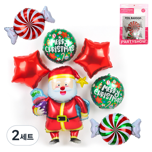 파티쇼 크리스마스 은박풍선 패키지 줄무늬 사탕 세트 산타, 레드그린(줄무늬 사탕), 2세트