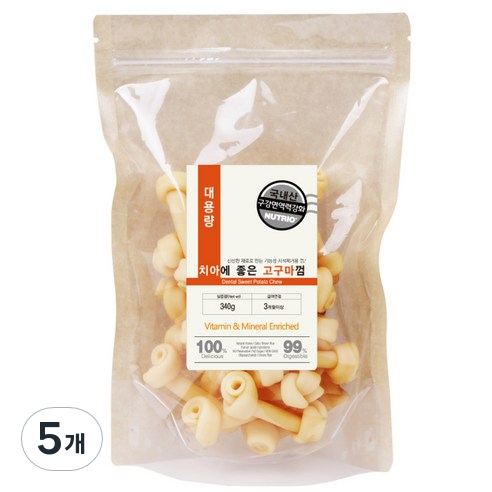 뉴트리오 대용량 애견용 치아에 좋은 껌, 고구마맛, 340g, 5개