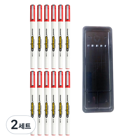 모나미 가는글씨용 네임펜 X FINE 12p + 매표화학 펜접시 C형 세트, 적색(네임펜), 검정색(펜접시), 2세트
