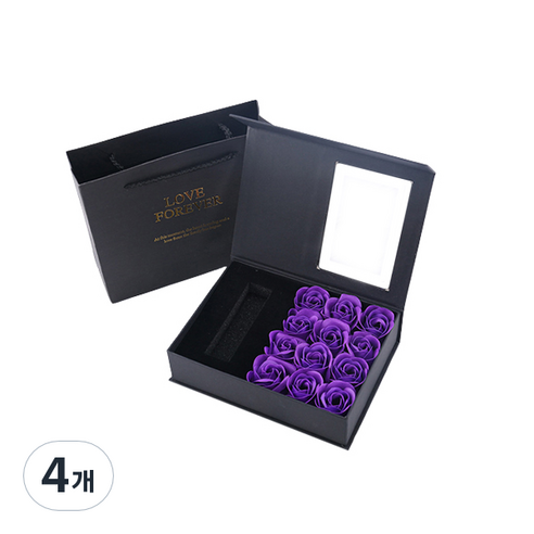 마켓감성 로즈데코 선물 상자, 퍼플꽃, 4개